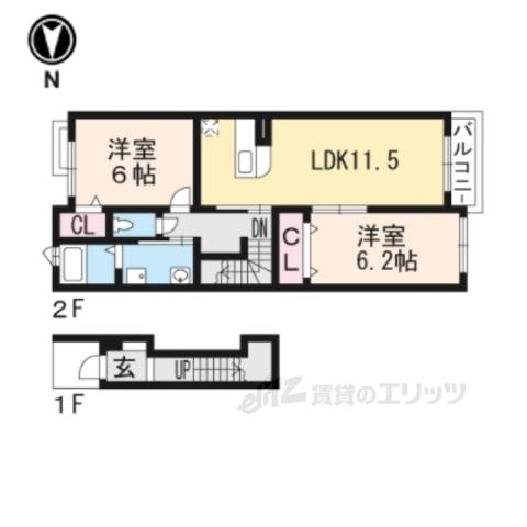 テイク・ヴィレッジ(2LDK/2階)の間取り写真