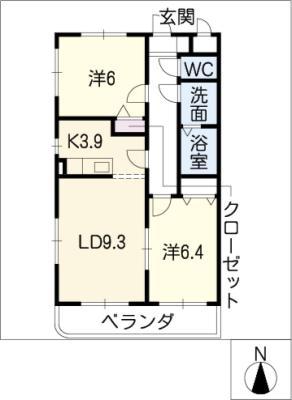 プリミエール下山(2LDK/4階)の間取り写真