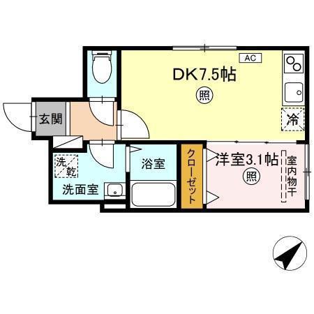XEVO シグマ 沖野上(1K/1階)の間取り写真