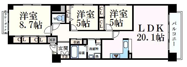キャッスルコート東雲(3LDK/4階)の間取り写真