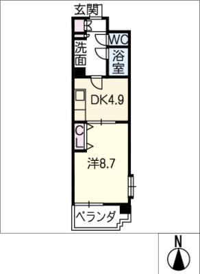 ランドマーク中平(1DK/5階)の間取り写真