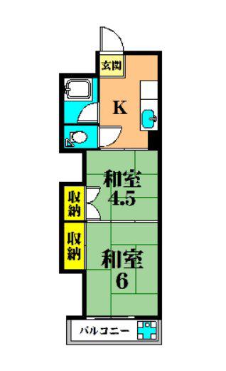 二葉ハイツ(2K/4階)の間取り写真