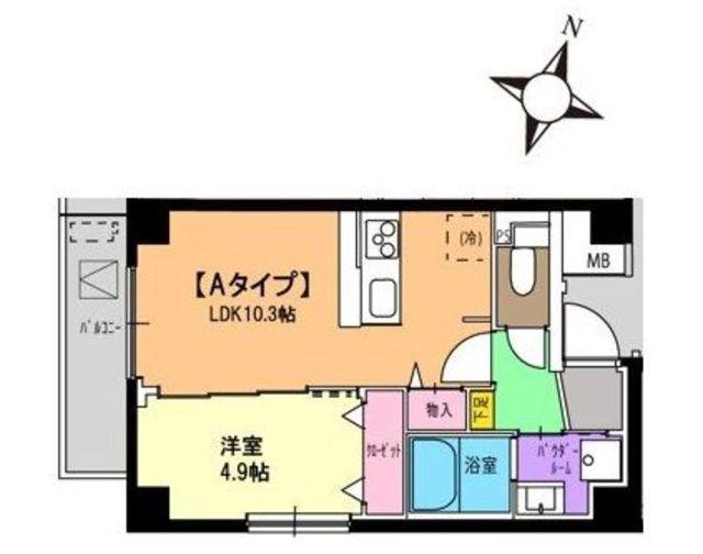 パラシオテルマス池上(1LDK/4階)の間取り写真