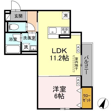 D-ASSET矢崎町(1LDK/2階)の間取り写真