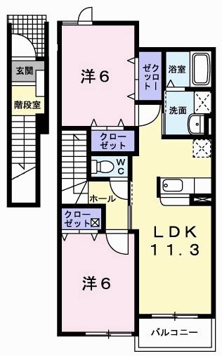 サニースクエア B(2LDK/2階)の間取り写真