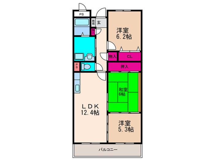 カーム淀川(3LDK/6階)の間取り写真