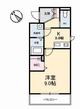 グランベレオ千代田(1K/2階)の間取り写真