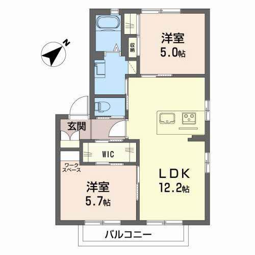 シャーメゾン・レーヴ叶 B棟(2LDK/1階)の間取り写真