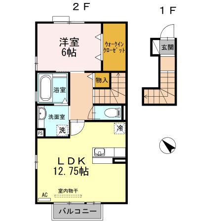 ムーン ファクシ(1LDK/2階)の間取り写真