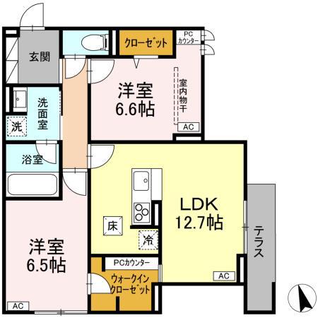 ディーレジデンス府中西府町(2LDK/1階)の間取り写真