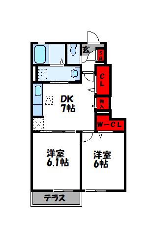 クリオスII(2DK/1階)の間取り写真