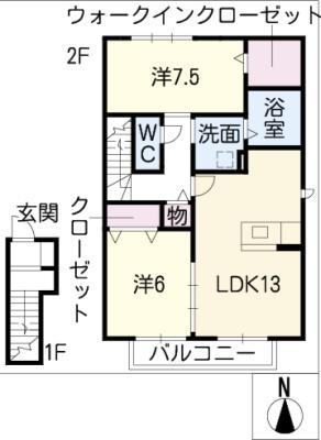 プレシャス岩崎台B(2LDK/2階)の間取り写真