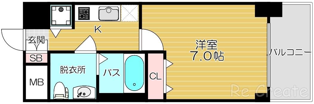 S-RESIDENCE難波BRILLER(1K/9階)の間取り写真