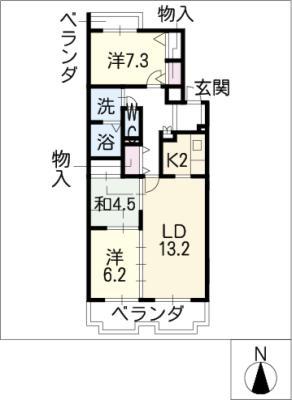 三渓ヒルズ E棟(3LDK/2階)の間取り写真