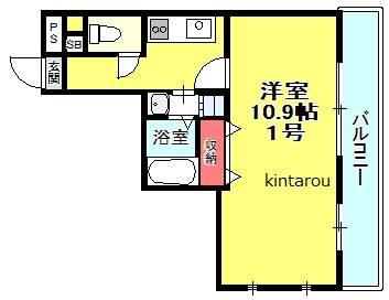 アンブラッセ新検見川(1K/3階)の間取り写真