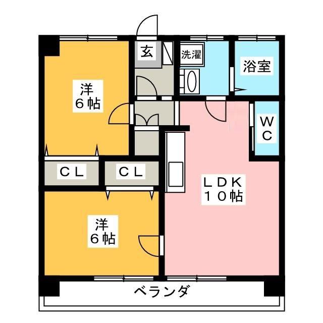 西荘ビル(2LDK/4階)の間取り写真