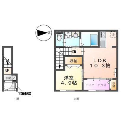 富久山久保田池下アパート(1LDK/2階)の間取り写真