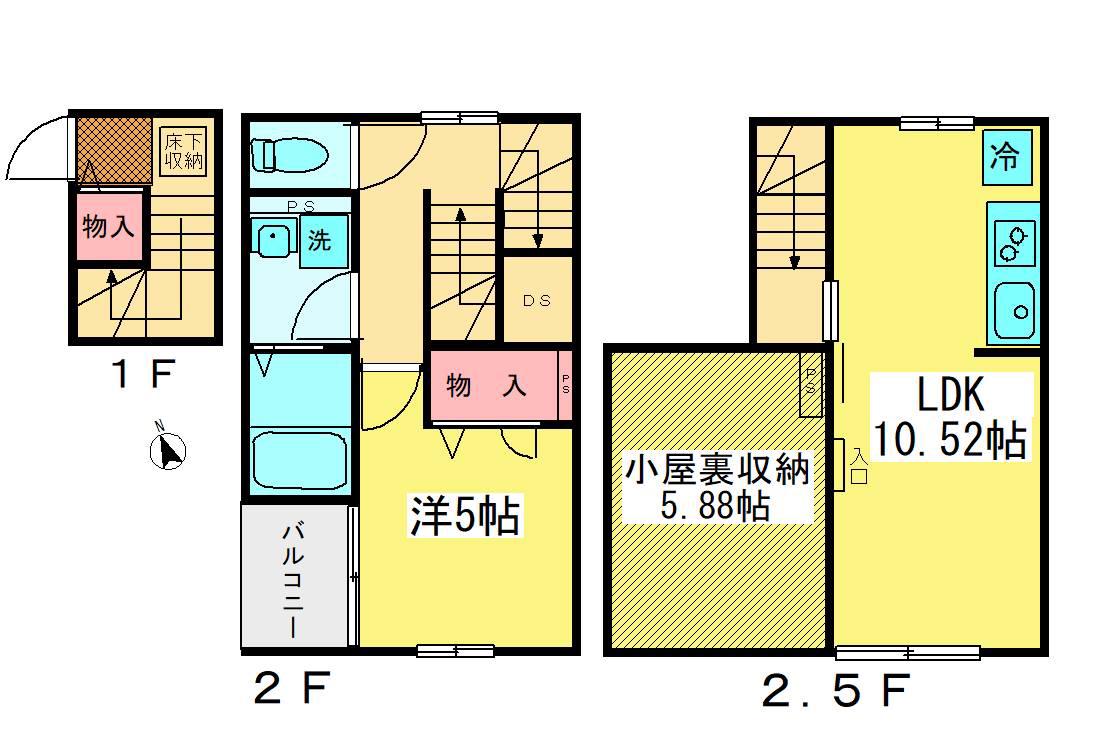 ヤマスアパートメント蔵(1LDK/2階)の間取り写真