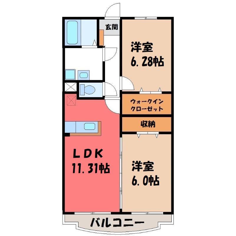 ランデュール城西(2LDK/1階)の間取り写真