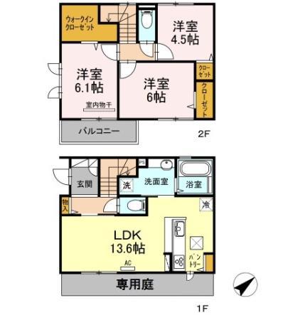 セルジェ竹下M館(3LDK/1階)の間取り写真