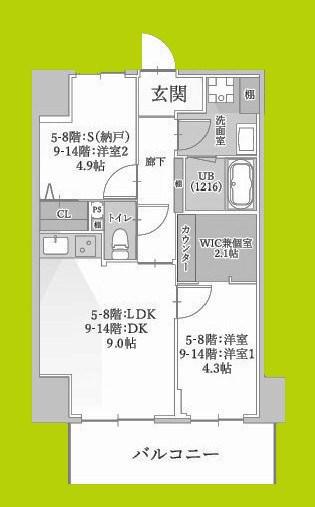 ハイラインV(1SLDK/14階)の間取り写真