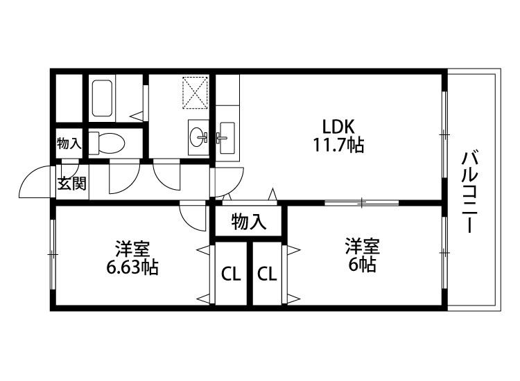 エスポアール壱番館(2LDK/3階)の間取り写真