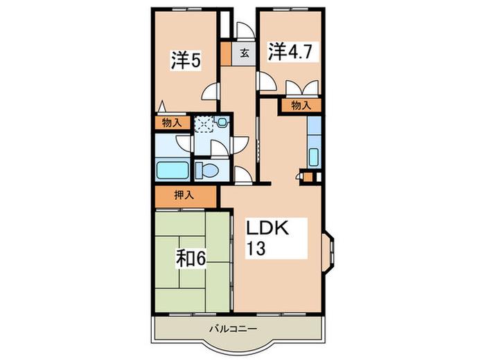 グランドヒル(3LDK/6階)の間取り写真