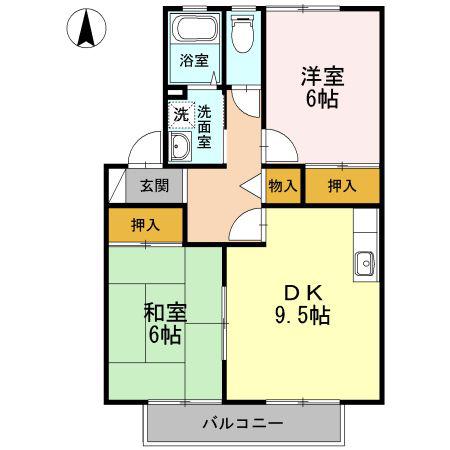 フェルメールヒルズ(2DK/2階)の間取り写真