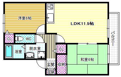 サンハイムヴィレッジ(2LDK/2階)の間取り写真