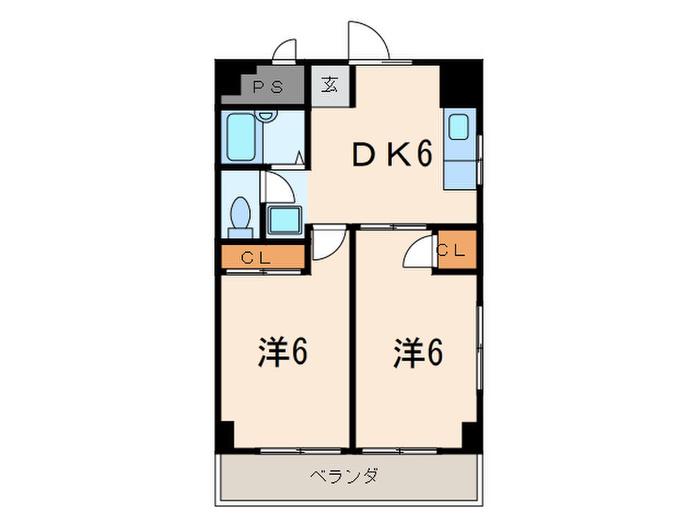 ベルテAKI(2DK/2階)の間取り写真