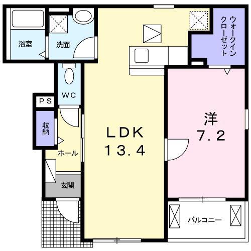 セノーテ B(1LDK/1階)の間取り写真