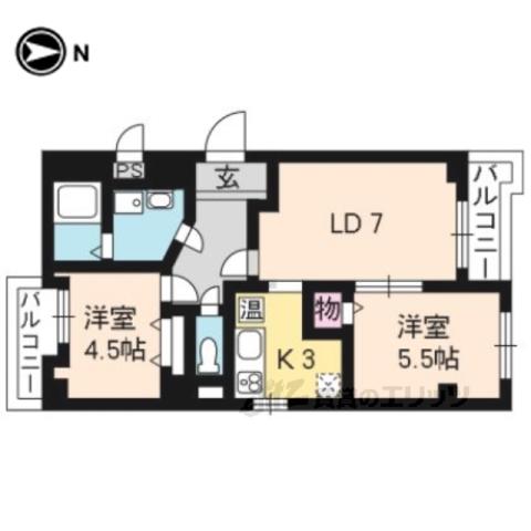 ヴィラ西院(2LDK/3階)の間取り写真
