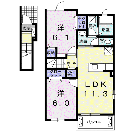 フリーデ・ドレミ I(2LDK/2階)の間取り写真