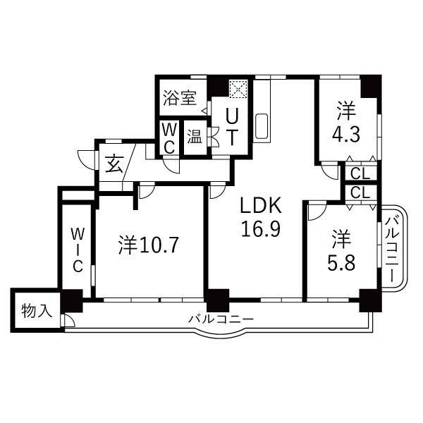 花京院マンション(3LDK/9階)の間取り写真