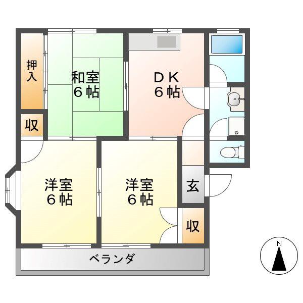 ル・ポルト菅生B(3DK/1階)の間取り写真
