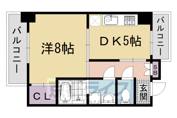 ピュアコート五条(1DK/8階)の間取り写真