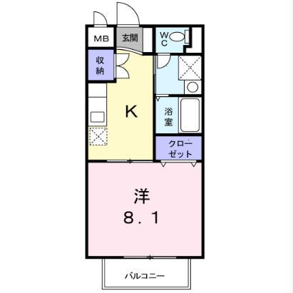 フラットCOM(1K/2階)の間取り写真