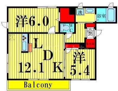 SUN ROCK B棟(2LDK/2階)の間取り写真