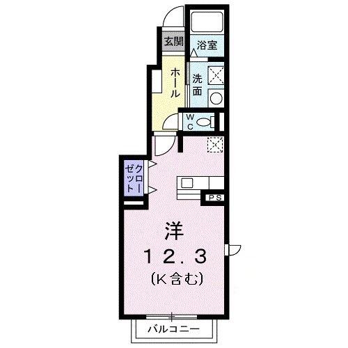 プリムローズS(ワンルーム/1階)の間取り写真