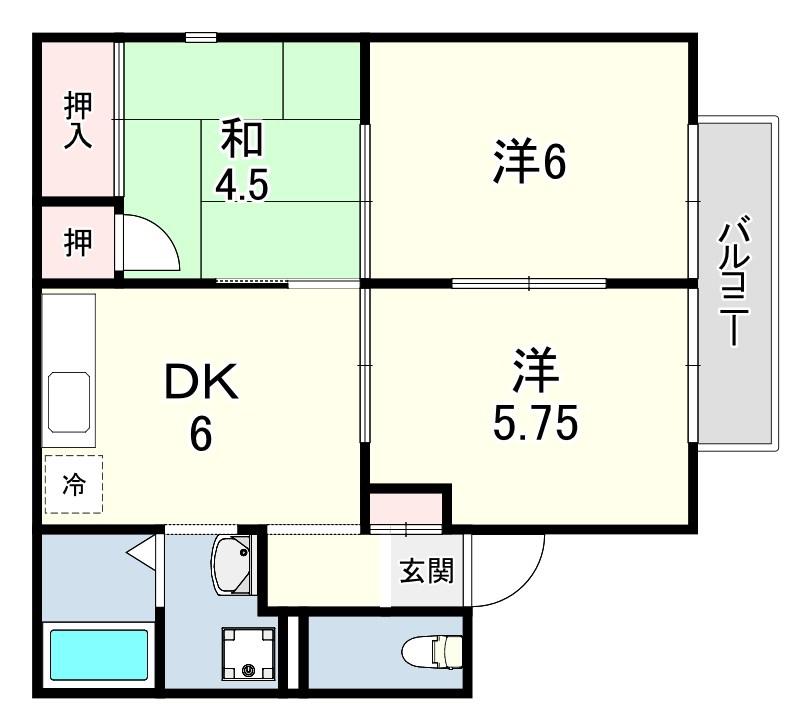 エステート塩屋山手(3DK/1階)の間取り写真