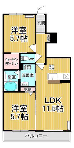 ヴィラーチェQ棟(2LDK/1階)の間取り写真