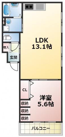 クリエオーレ諸口II(1LDK/3階)の間取り写真