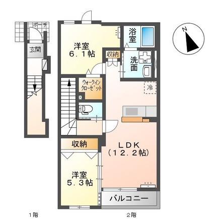 クレスト(2LDK/2階)の間取り写真