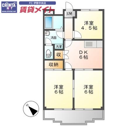 クィーンパレスA(3DK/2階)の間取り写真