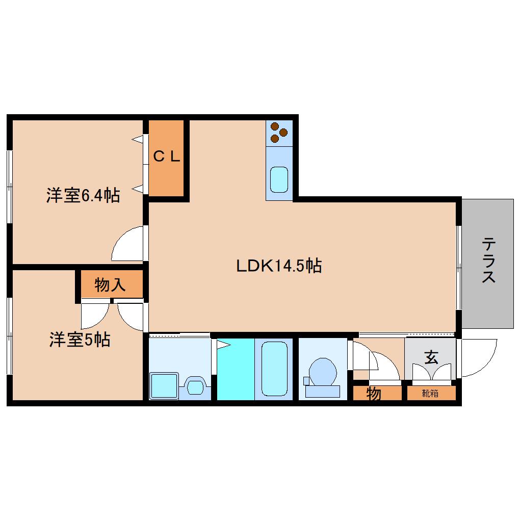 アルティ逢坂(2LDK/1階)の間取り写真