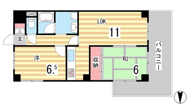 吉光アドニス芦屋(2LDK/1階)の間取り写真