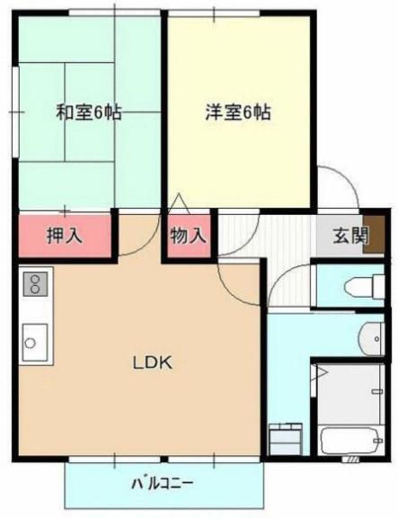 サンビレッジ山ノ神C棟(2LDK/2階)の間取り写真