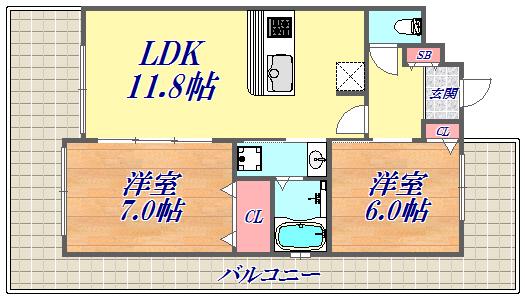 エステムプラザ神戸西Ⅴミラージュ(2LDK/8階)の間取り写真