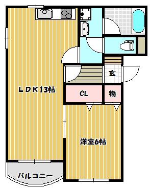 ヒーロー1番館(1LDK/2階)の間取り写真
