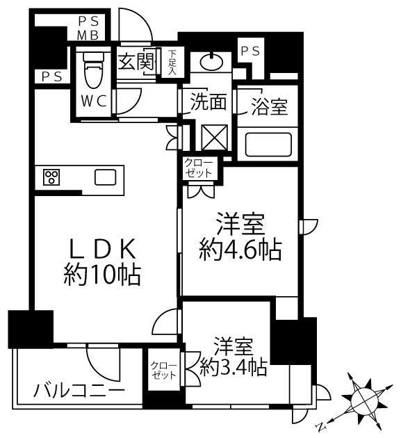 クリオラベルヴィ新富町(2LDK/5階)の間取り写真